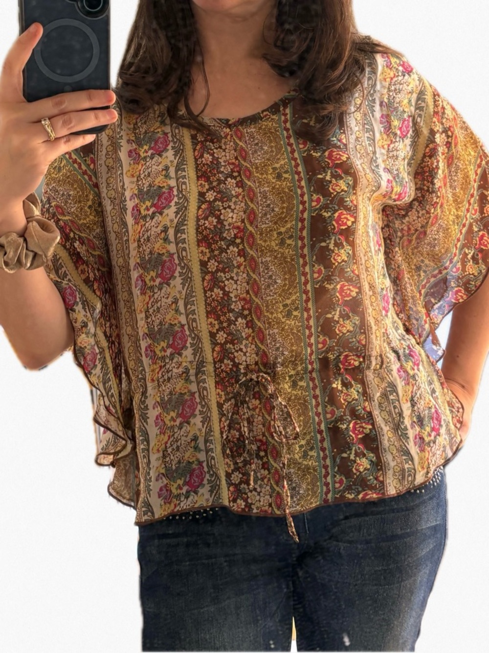 Last Kiss Boho Paisley Sheer Butterfly Sleeve Blouse M Fairy Cottagecore Forest - Picture 12 of 12